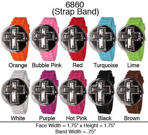 6 Geneva  Silicone Strap Band Watches w/Rhinestones
