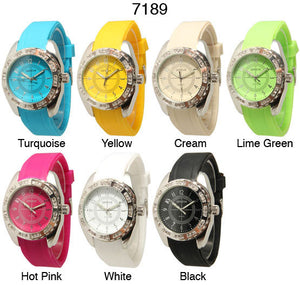 6 Geneva Silicone Strap Band Watches w/Rhinestones