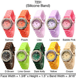 6 Geneva Silicone Strap Band Watches w/Rhinestones