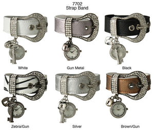 6 Geneva Charm & Buckle Strap Watches