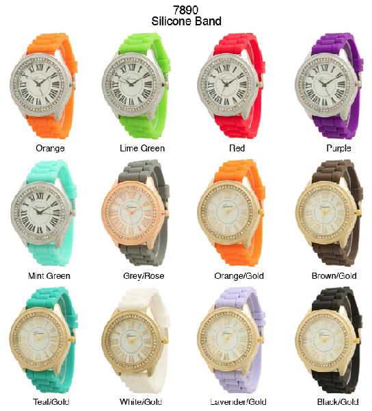 6 Geneva Silicone Band Watches