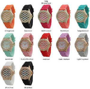 6 Narmi Silicone Strap Band Watches w/Rhinestones