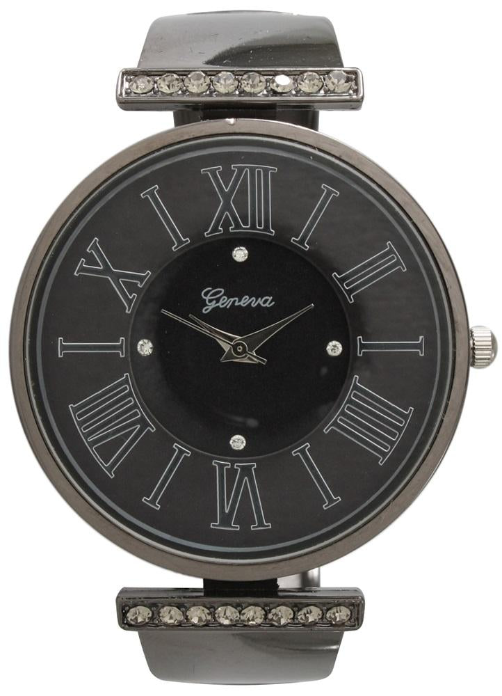 6 Rhinestone Encrusted Bangle Watch with Roman Numerals