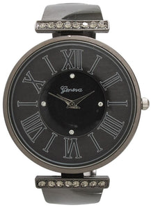 6 Rhinestone Encrusted Bangle Watch with Roman Numerals