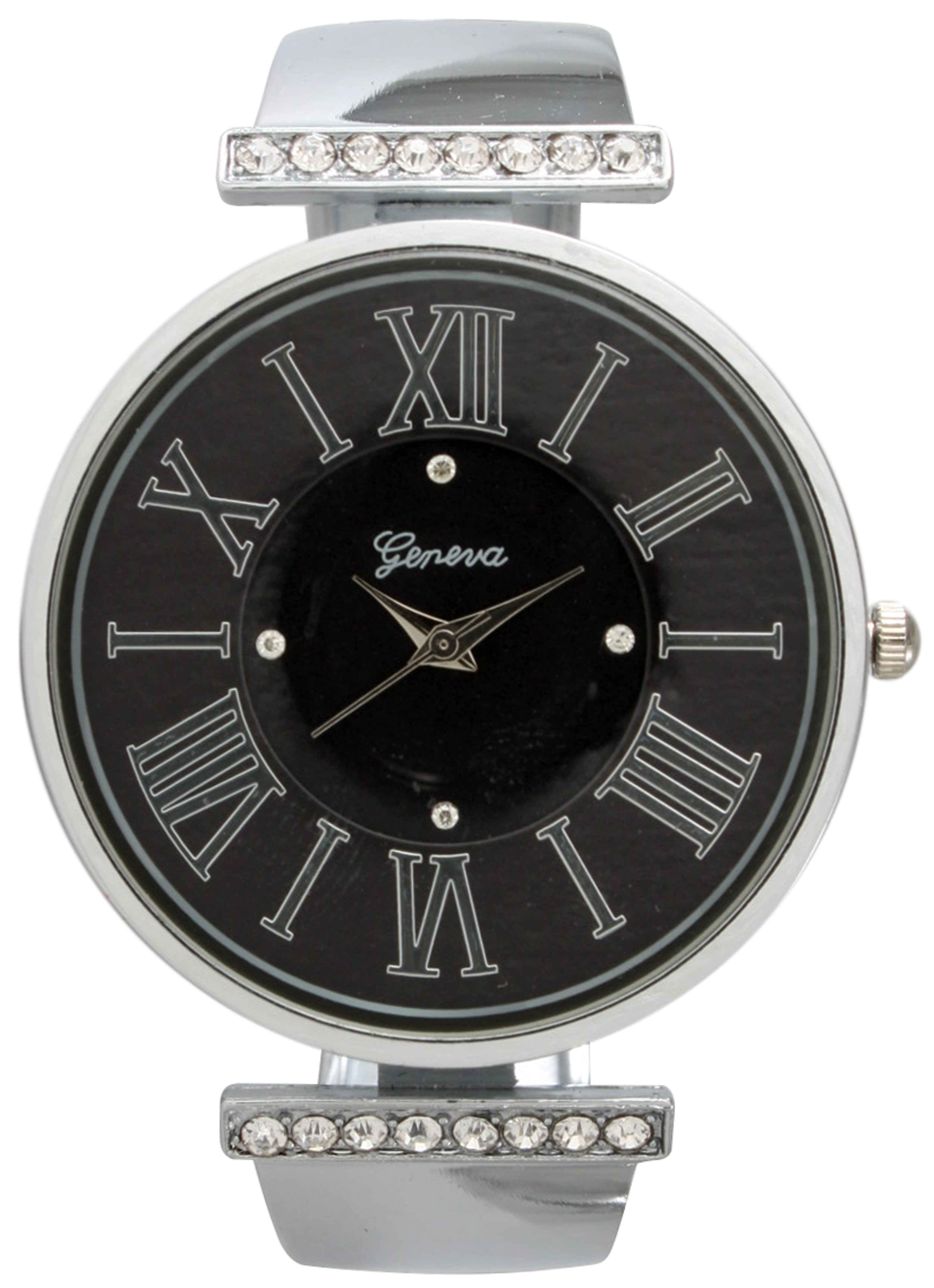 6 Rhinestone Encrusted Bangle Watch with Roman Numerals