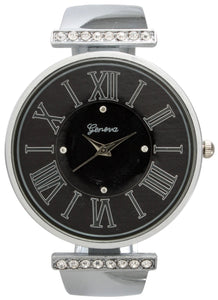6 Rhinestone Encrusted Bangle Watch with Roman Numerals