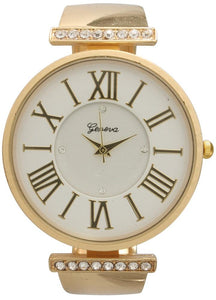 6 Rhinestone Encrusted Bangle Watch with Roman Numerals